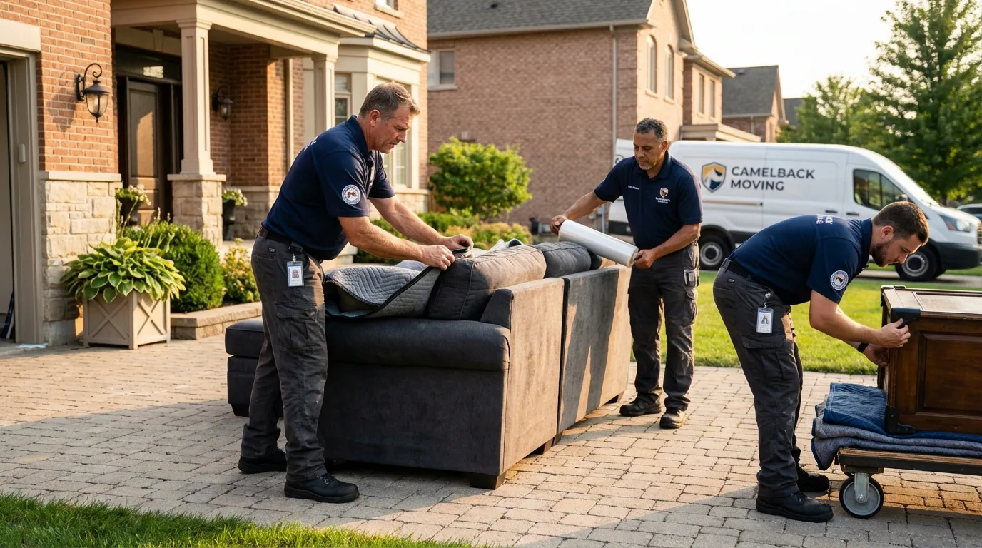 Large estate moving crew wrapping furniture in Elbridge, NY